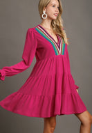 Umgee Crochet Embroidery Tiered Knit Dress in Hot Pink