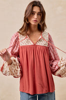 BiBi Mix N Match Peasant Top in Dark Coral