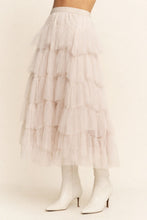 Load image into Gallery viewer, J.nna Solid Color Tiered Mesh Midi Skirt in Pale Taupe
