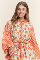 J.nna Mix n Match Floral Belted Dress in Orange Crush