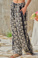 BiBi Floral Jacquard Side Lace Trim Elastic Pants in Black/Light Grey
