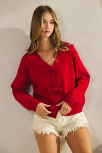 Load image into Gallery viewer, LovLov Solid Color Knit Cardigan with Bow Front Details in Red

