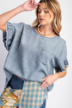 Load image into Gallery viewer, Easel Mineral Washed Loose Fit Top in Washed Denim
