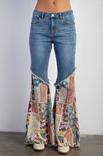 Load image into Gallery viewer, Easel Denim and Mixed Print Bell Bottom Jeans in Washed Denim ON ORDER Pants Easel   
