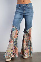 Load image into Gallery viewer, Easel Denim and Mixed Print Bell Bottom Jeans in Washed Denim ON ORDER Pants Easel   
