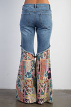 Load image into Gallery viewer, Easel Denim and Mixed Print Bell Bottom Jeans in Washed Denim ON ORDER Pants Easel   
