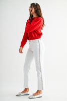 Mica Denim High Rise Rhinestone Embellished Straight Leg Jeans in Alabaster Snow