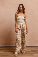 BiBi Floral Print Woven Pants in Toast
