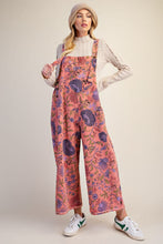 Load image into Gallery viewer, Easel Oversized Floral Print Denim Overall Jumpsuit in Antique Rose
