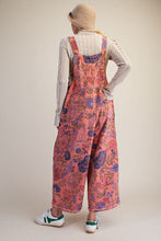 Load image into Gallery viewer, Easel Oversized Floral Print Denim Overall Jumpsuit in Antique Rose
