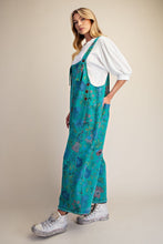 Load image into Gallery viewer, Easel Oversized Floral Print Denim Overall Jumpsuit in Atlantis Green
