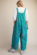 Load image into Gallery viewer, Easel Oversized Floral Print Denim Overall Jumpsuit in Atlantis Green
