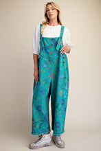 Load image into Gallery viewer, Easel Oversized Floral Print Denim Overall Jumpsuit in Atlantis Green
