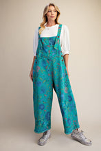 Load image into Gallery viewer, Easel Oversized Floral Print Denim Overall Jumpsuit in Atlantis Green
