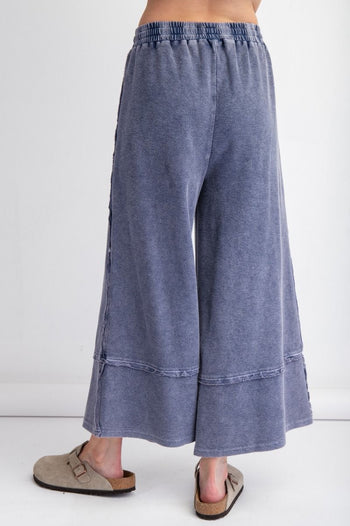Easel Terry Palazzo Pants in Midnight Blue