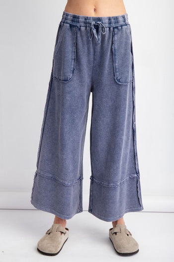 Easel Terry Palazzo Pants in Midnight Blue