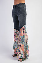 Load image into Gallery viewer, Easel Denim and Mixed Print Bell Bottom Jeans in Black Denim ON ORDER Pants Easel   
