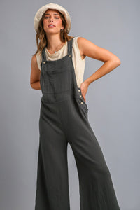 Umgee Button Detail Jumpsuit with Wide Bottoms in Ash Bottoms Umgee   