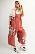 Load image into Gallery viewer, Easel OVERSIZED Flower Patched Overalls in Boho Red
