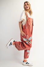 Load image into Gallery viewer, Easel OVERSIZED Flower Patched Overalls in Boho Red
