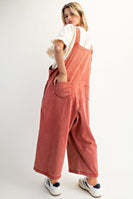 Easel OVERSIZED Flower Patched Overalls in Boho Red