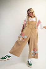 Load image into Gallery viewer, Easel OVERSIZED Flower Patched Overalls in Camel
