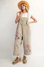 Load image into Gallery viewer, Easel OVERSIZED Flower Patched Overalls in Khaki
