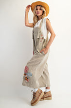 Load image into Gallery viewer, Easel OVERSIZED Flower Patched Overalls in Khaki
