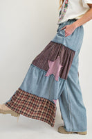Easel Chambray Pants with Mix N Match Patches in Vintage Denim