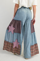 Easel Chambray Pants with Mix N Match Patches in Vintage Denim