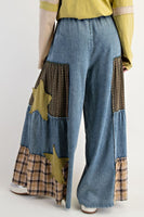 Easel Chambray Pants with Mix N Match Patches in Washed Denim