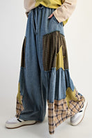 Easel Chambray Pants with Mix N Match Patches in Washed Denim