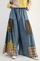 Easel Chambray Pants with Mix N Match Patches in Washed Denim