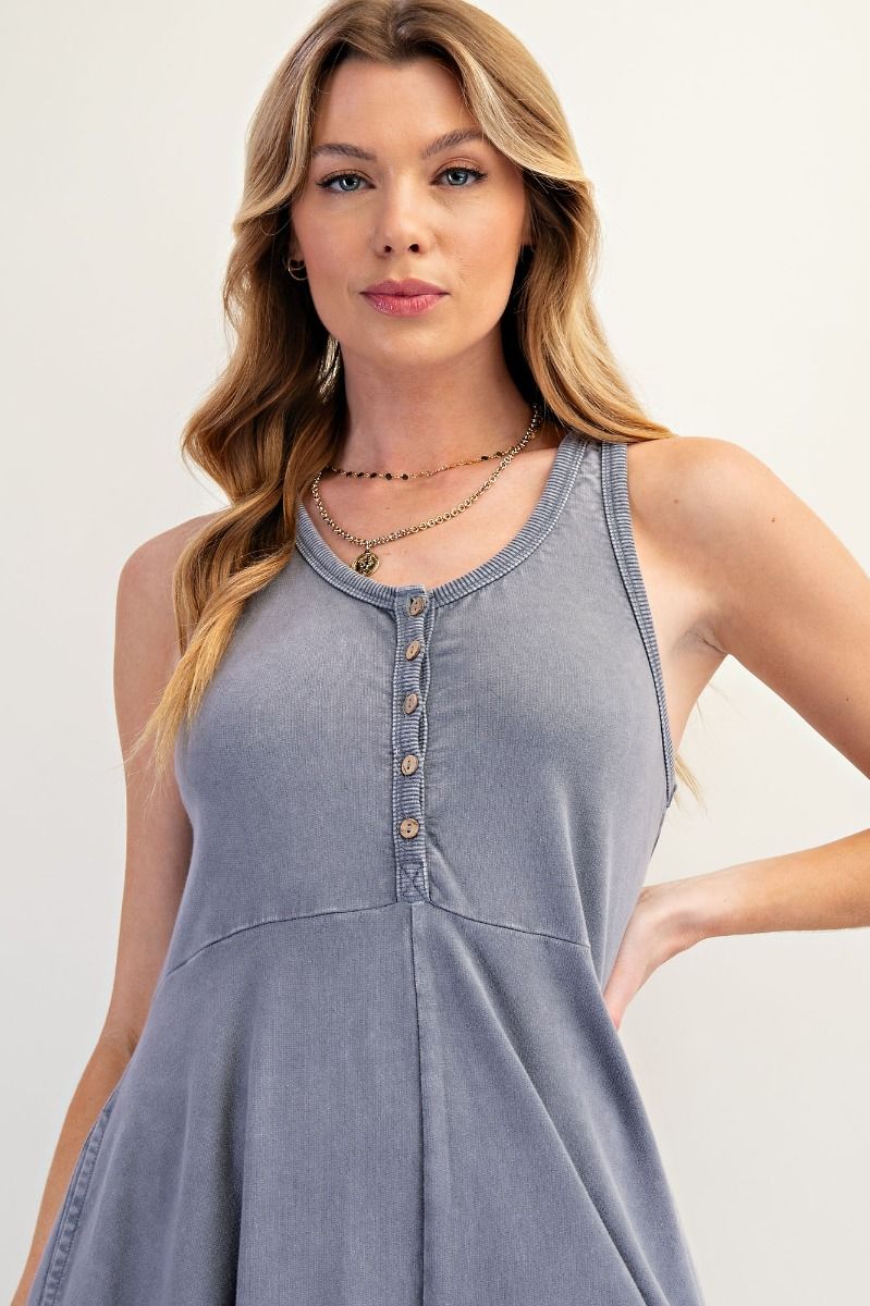 Easel Mineral Washed Solid Color Jumpsuit in Faded Denim – June Adel