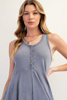 Easel Mineral Washed Solid Color Jumpsuit in Faded Denim