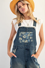 Load image into Gallery viewer, Easel Washed Denim and Flower Print Overalls in Flower Denim
