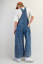 Load image into Gallery viewer, Easel Mineral Washed Twill Overalls with Flower Stitching in Washed Denim
