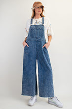 Load image into Gallery viewer, Easel Mineral Washed Twill Overalls with Flower Stitching in Washed Denim
