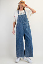 Load image into Gallery viewer, Easel Mineral Washed Twill Overalls with Flower Stitching in Washed Denim
