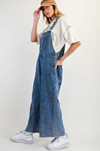 Load image into Gallery viewer, Easel Mineral Washed Twill Overalls with Flower Stitching in Washed Denim
