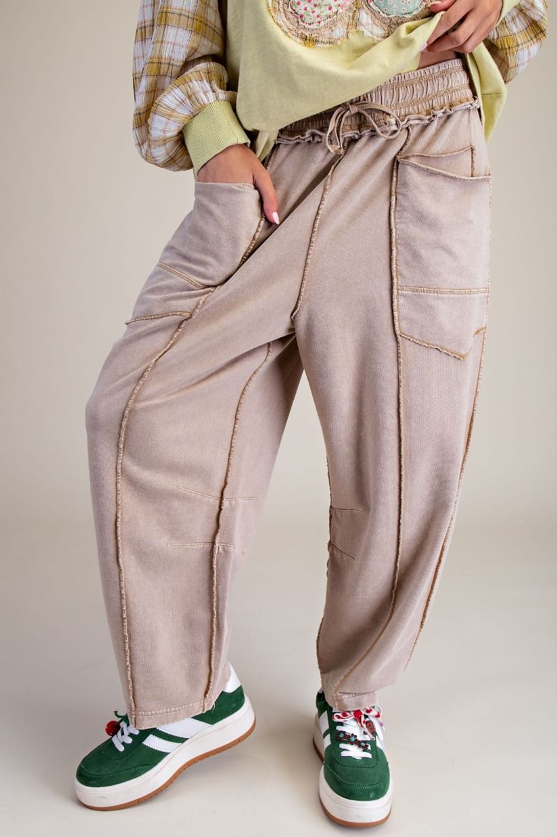 Easel Mineral Washed Terry Knit Barrel Pants in Baked Potato