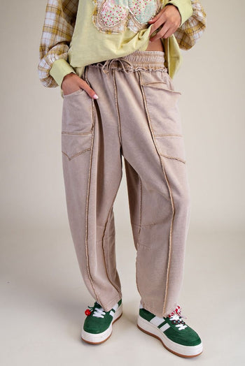 Easel Mineral Washed Terry Knit Barrel Pants in Baked Potato