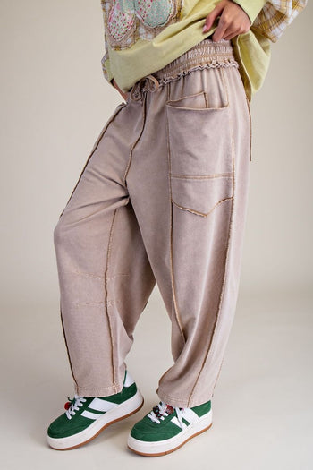 Easel Mineral Washed Terry Knit Barrel Pants in Baked Potato
