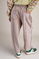 Easel Mineral Washed Terry Knit Barrel Pants in Baked Potato