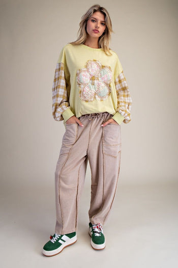 Easel Mineral Washed Terry Knit Barrel Pants in Baked Potato