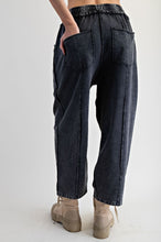 Load image into Gallery viewer, Easel Mineral Washed Terry Knit Barrel Pants in Black
