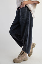 Load image into Gallery viewer, Easel Mineral Washed Terry Knit Barrel Pants in Black
