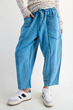 Load image into Gallery viewer, Easel Mineral Washed Terry Knit Barrel Pants in Day Blue
