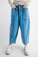 Easel Mineral Washed Terry Knit Barrel Pants in Day Blue