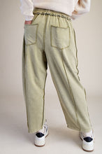 Load image into Gallery viewer, Easel Mineral Washed Terry Knit Barrel Pants in Martini Olive
